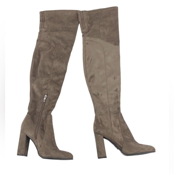Marc Fisher Shoes - Marc Fisher Womens Taupe Faux Suede Over The Knee Tall Heeled Boots Size 7.5